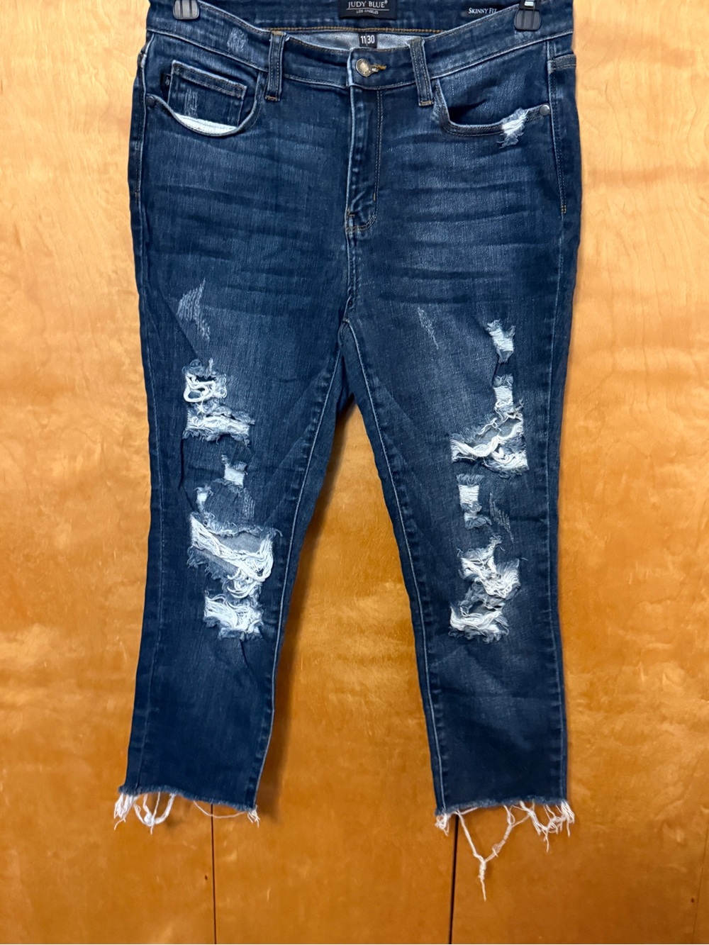 Judy Blue Dark Indigo Distressed Raw Hem Women's Skinny Fit Jeans size 11